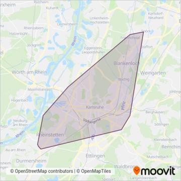 Verkehrsbetriebe Karlsruhe GmbH (Tram) coverage area map