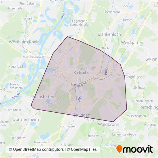 Verkehrsbetriebe Karlsruhe GmbH (Bus) coverage area map