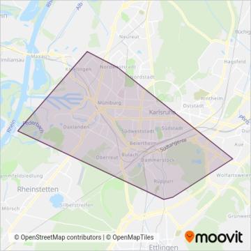 Taxi-Funk-Zentrale Karlsruhe eG coverage area map