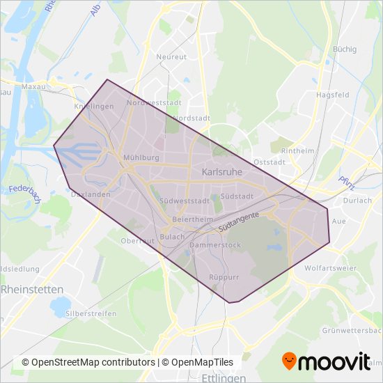 Схема покрытия компании Taxi-Funk-Zentrale Karlsruhe eG