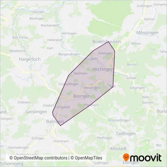 HVB Wiest + Schürmann Hechinger Verkehrsbetriebsges. mbH coverage area map