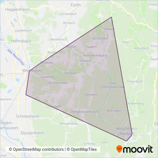 Verkehrsgesellschaft Gersprenztal mbH coverage area map