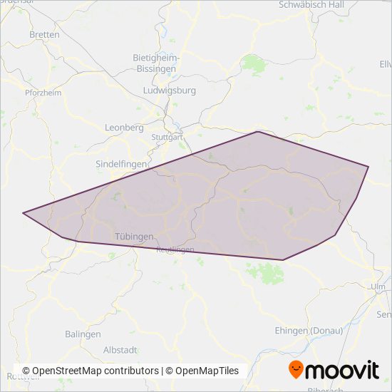 Схема покрытия компании Regionalverkehr Alb-Bodensee (RAB)