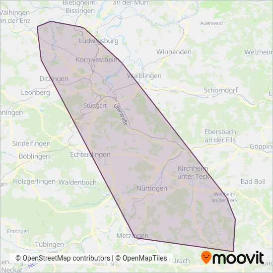 Württembergische Bus-Gesellschaft (WBG) coverage area map