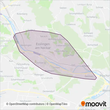 Схема покрытия компании Städtischer Verkehrsbetrieb Esslingen (SVE)