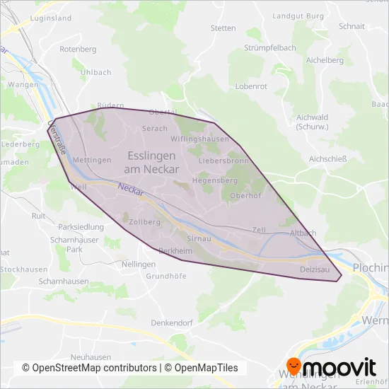 Städtischer Verkehrsbetrieb Esslingen (SVE) coverage area map