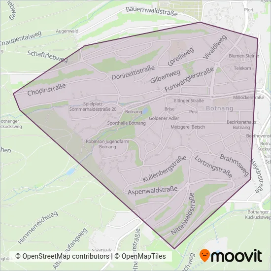 Botnanger OrtsBus coverage area map
