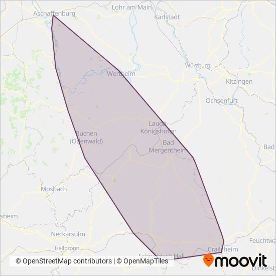 Схема покрытия компании DB RegioNetz Verkehrs GmbH Westfrankenbahn