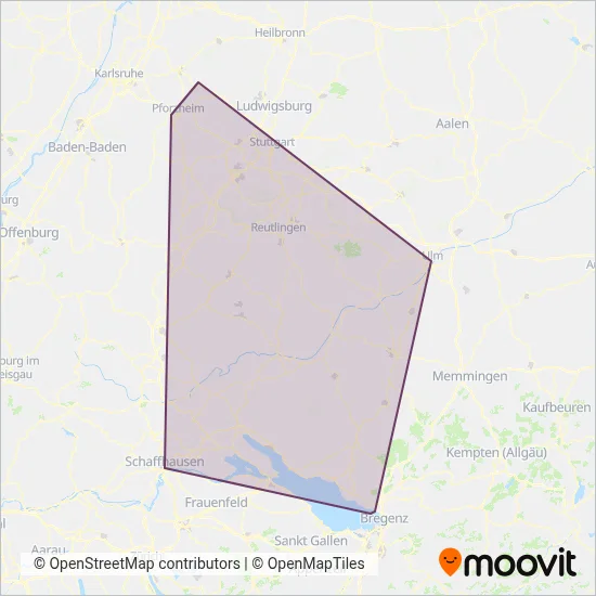 DB ZugBus Regionalverkehr Alb-Bodensee (Rail) coverage area map