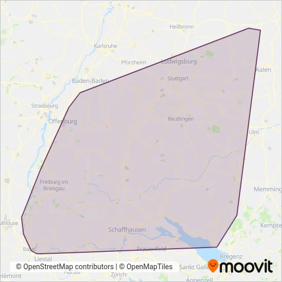 DB Regio AG Baden-Württemberg (Rail) coverage area map