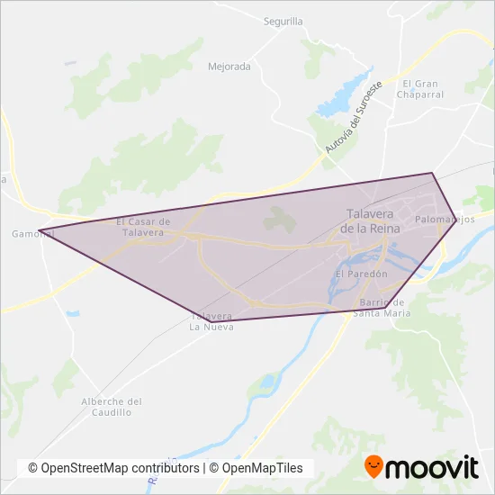 Cobertura del mapa de Urbanos de Talavera S.A