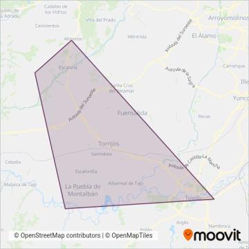 Mapa del área de cobertura de Autobuses Álvarez