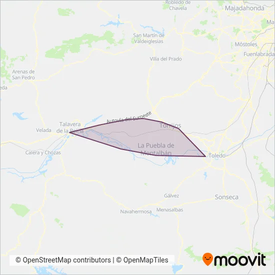 Mapa del área de cobertura de Monbus