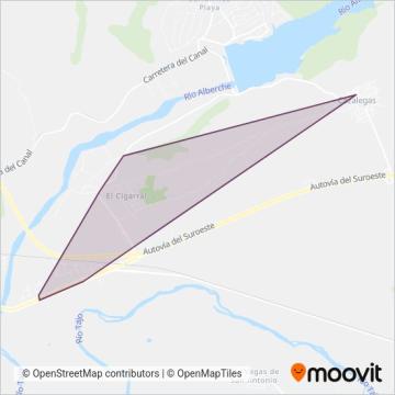 Mapa del área de cobertura de Autocares Toletum