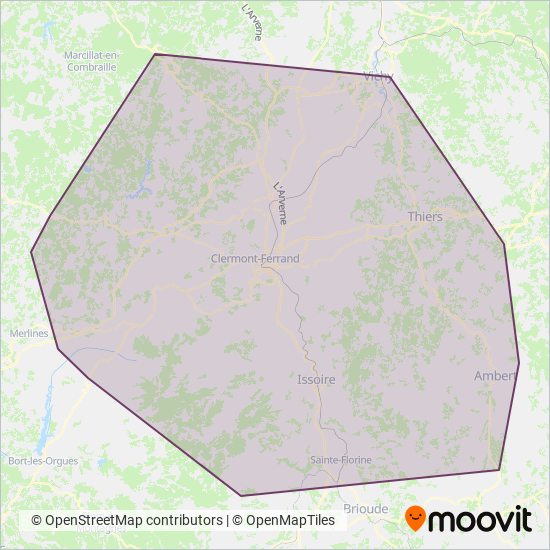 Carte de la zone de couverture de Cars Région Puy de Dôme