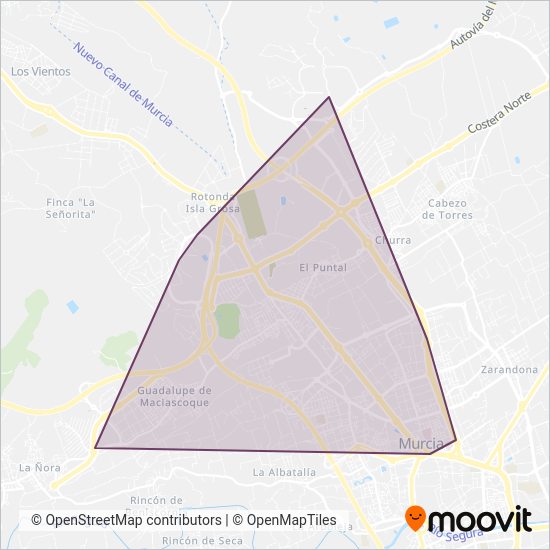 Tranvia de Murcia coverage area map