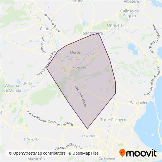 Mapa del área de cobertura de TMP - Monbus