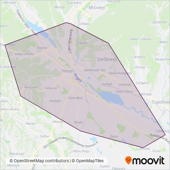 Publitrans 2000 S.A. Pitești | Linii metropolitane coverage area map