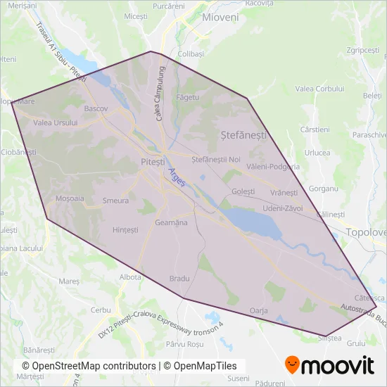 Publitrans 2000 S.A. Pitești | Linii metropolitane coverage area map