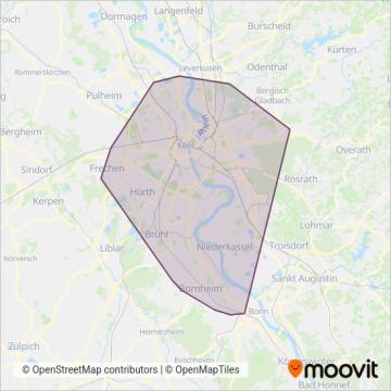 KVB (Tram) coverage area map