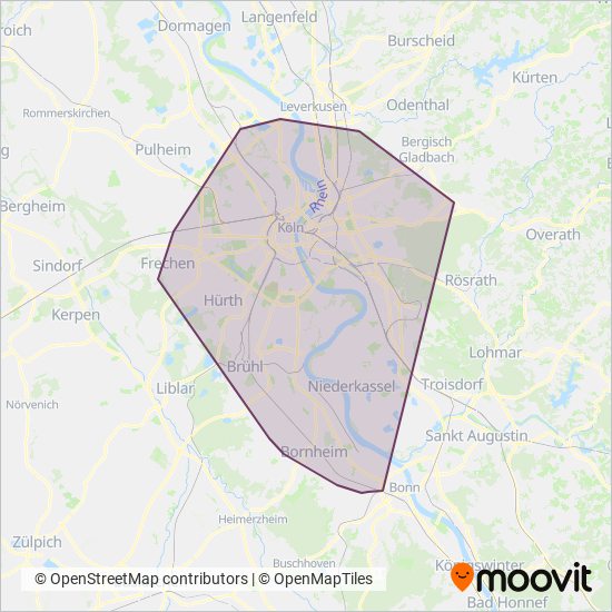 KVB Kölner Verkehrs-Betriebe AG coverage area map