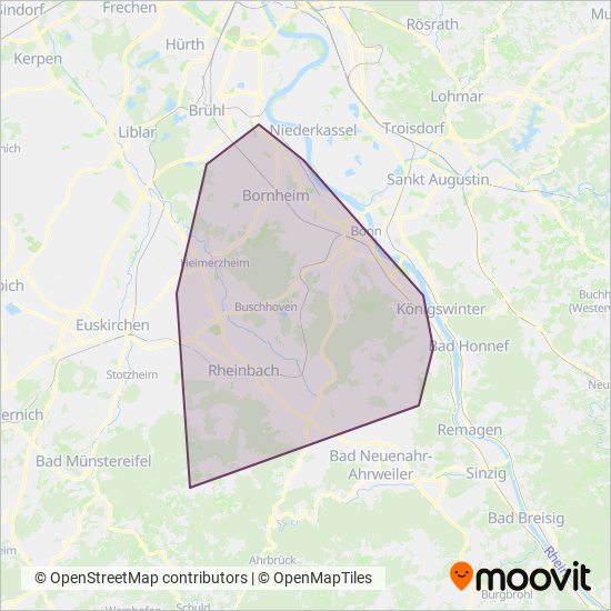 Схема покрытия компании RVK Regionalverkehr Köln GmbH NL Meckenheim