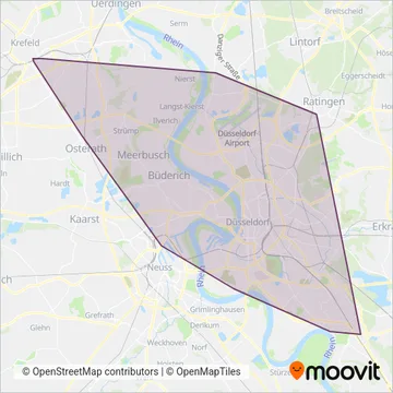 Rheinbahn (Subway) coverage area map