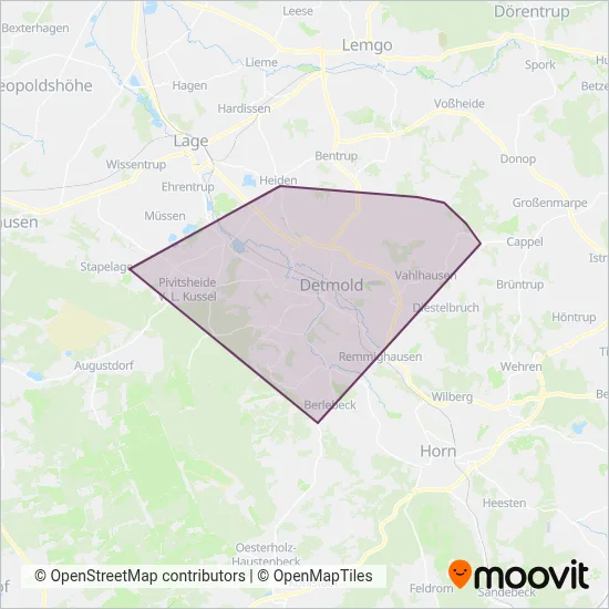 Stadtverkehr Detmold coverage area map