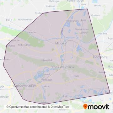 Схема покрытия компании TWV-Bus Transdev Ostwestfalen GmbH k