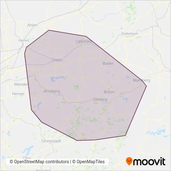 Regionalverkehr Ruhr-Lippe GmbH coverage area map