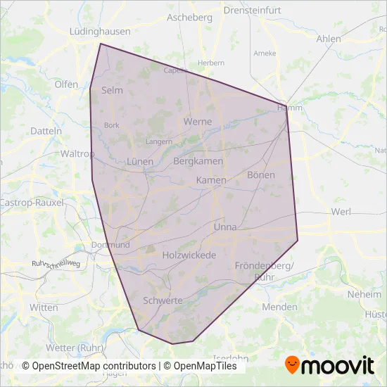 Verkehrsgesellschaft Kreis Unna mbH coverage area map