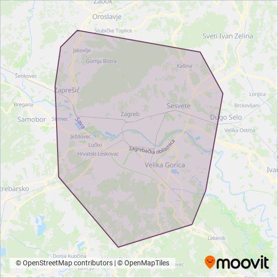Zagrebački Električni Tramvaj karta područja pokrivenosti