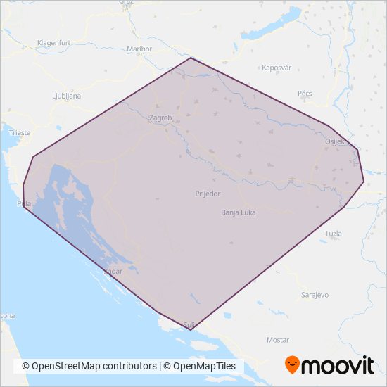 HŽ Putnicki prijevoz coverage area map