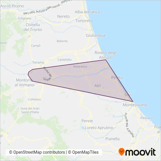 Area coperta dal servizio di Autolinee Marcozzi