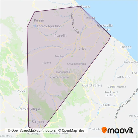 Area coperta dal servizio di Trasporto Unico Abruzzese