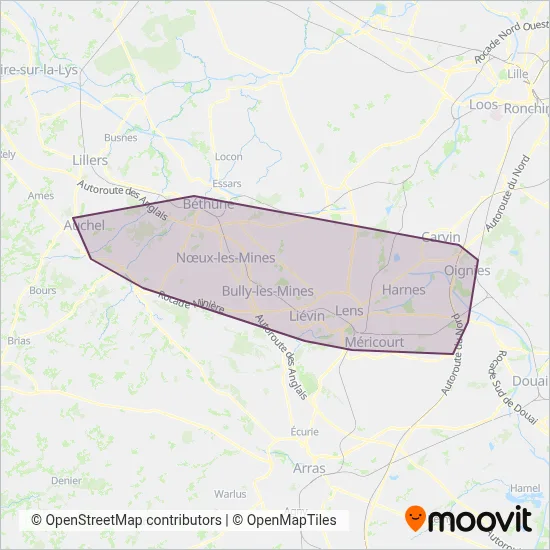 Carte de la zone de couverture de Tadao | Lignes Bulles (BHNS)