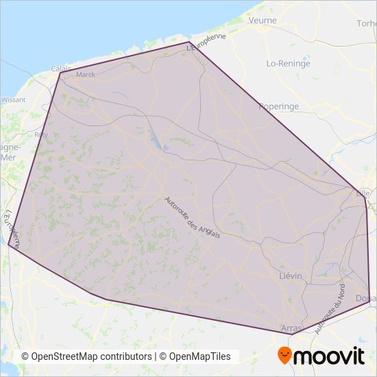 Mapa del área de cobertura de SNCF