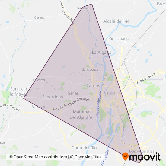 Consorcio de Transportes del Área de Sevilla coverage area map