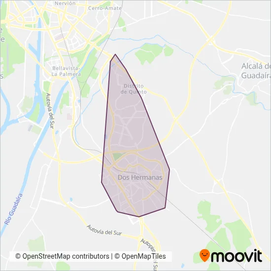 Mapa del área de cobertura de Dos Hermanas