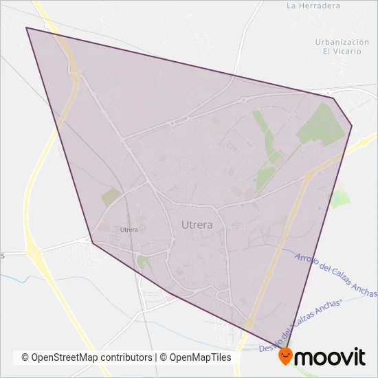 Mapa del área de cobertura de Transporte Urbano de Utrera