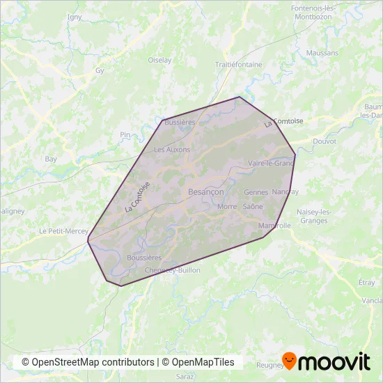 Carte de la zone de couverture de Ginko (Bus)