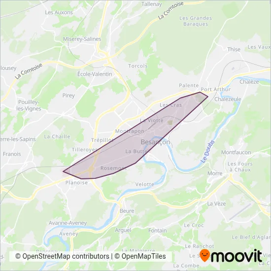 Carte de la zone de couverture de Ginko (Tram)