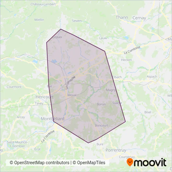 Carte de la zone de couverture de OPTYMO suburbain