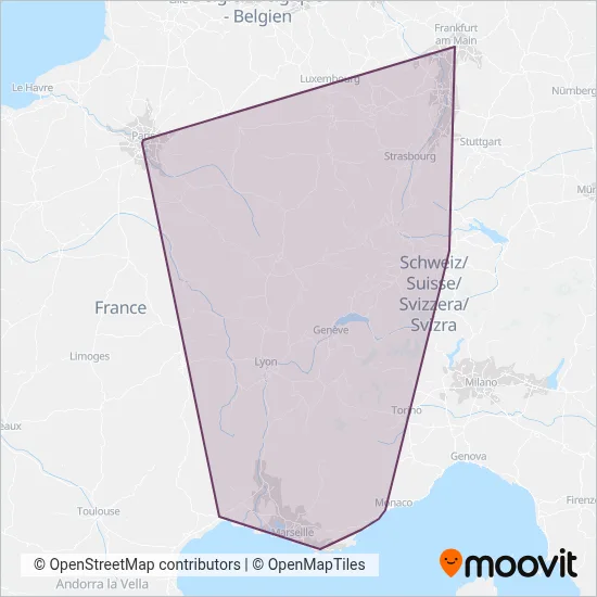 Carte de la zone de couverture de SNCF VOYAGEURS