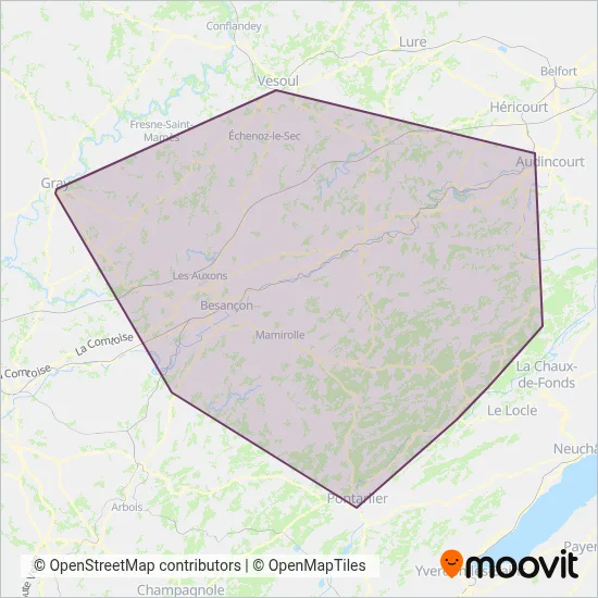 Carte de la zone de couverture de Mobigo