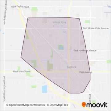 Mapa del área de cobertura de Turlock Transit