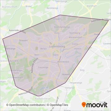 Carte de la zone de couverture de Ville de Luxembourg - Service Autobus