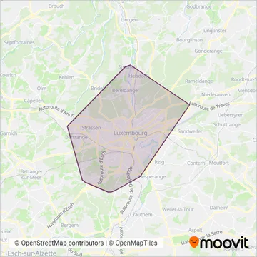 Ville de Luxembourg - Service Autobus coverage area map