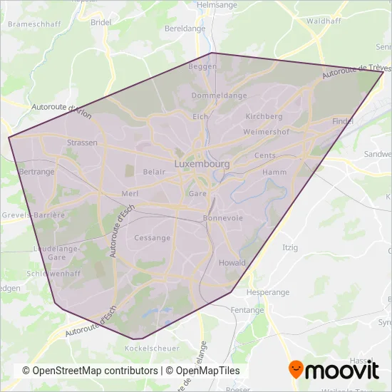 Ville de Luxembourg - Service Autobus coverage area map