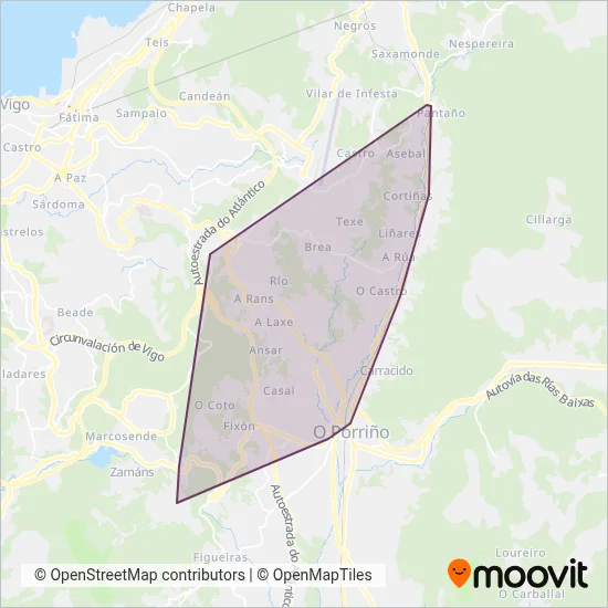 Mapa del área de cobertura de Autos Lar